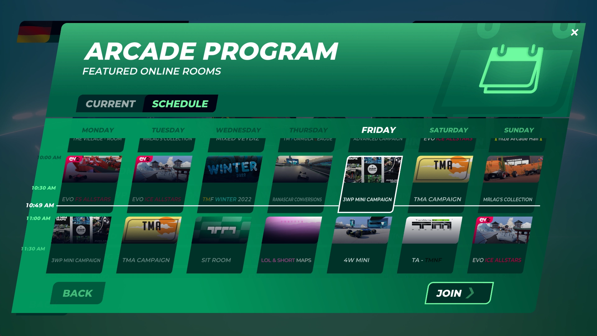 An example of the Arcade Program schedule