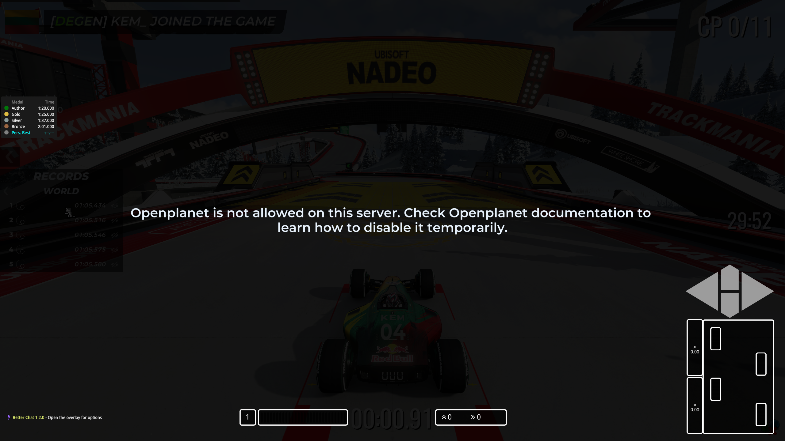 Example error message when Openplanet is not allowed